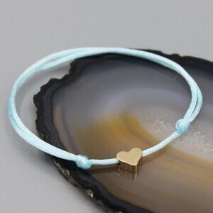 Jewelry heart blue gold string bracelet adjustable fashion delicate brand new